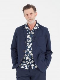 Universal Works Mens jackets. | Universal Works Three Button Jacket in Navy Cotton Mix Suiting