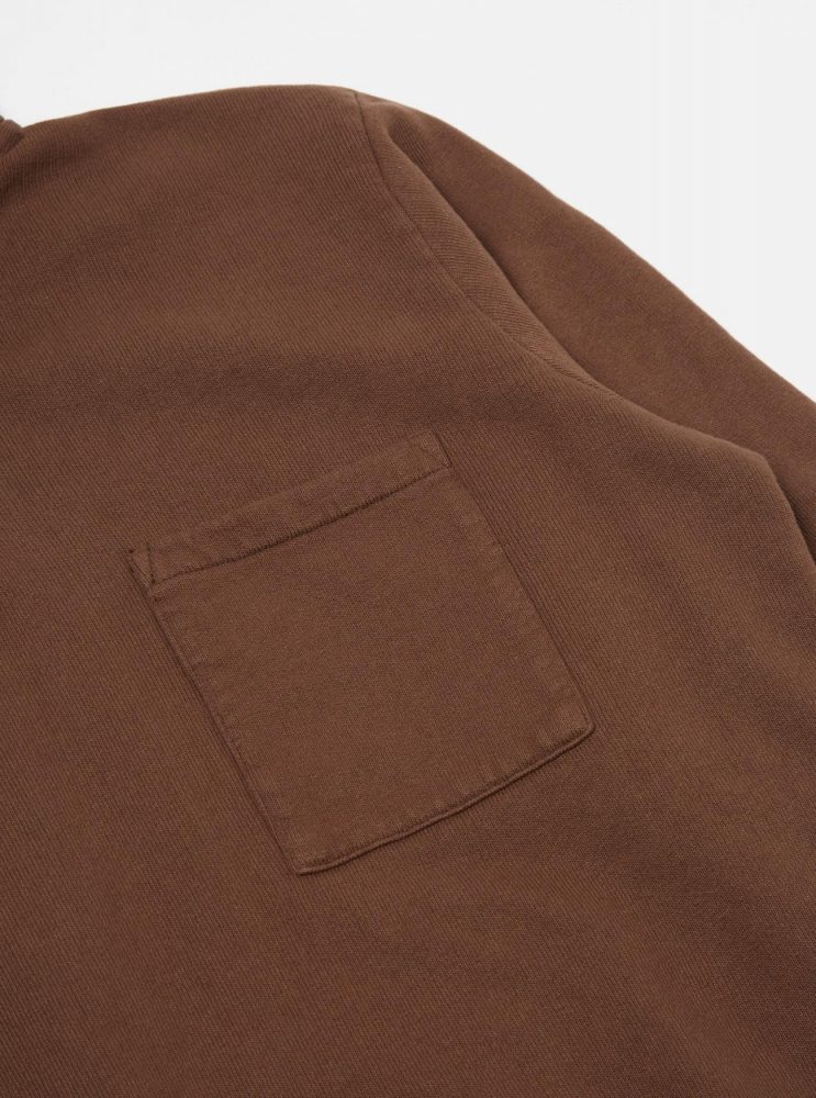 Universal Works Mens tees & sweats. | Universal Works Half Zip Sweatshirt in Brown Dry Handle Brushback