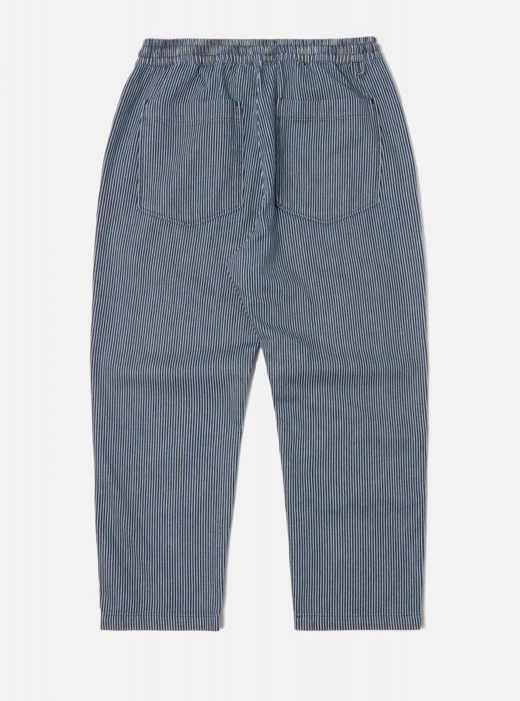Universal Works Mens trousers. | Universal Works Hi Water Trouser in Indigo Hickory Stripe Denim