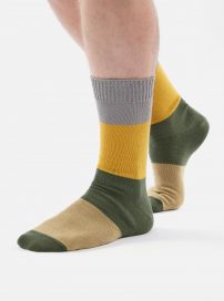 Universal Works Mens underwear & socks. | Universal Works Bold Stripe Sock in Grey/Gold Cotton